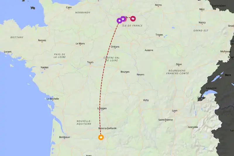 Example France itinerary planner route