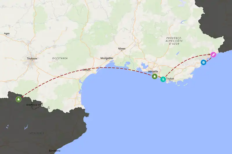 Example France itinerary planner route