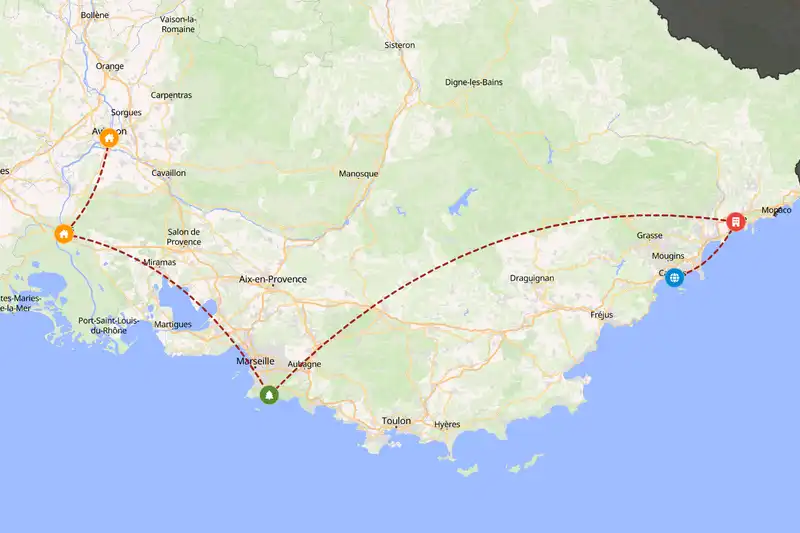 Example France itinerary planner route