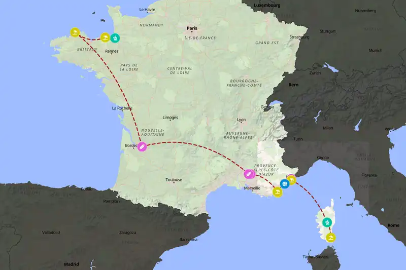 Example France itinerary planner route