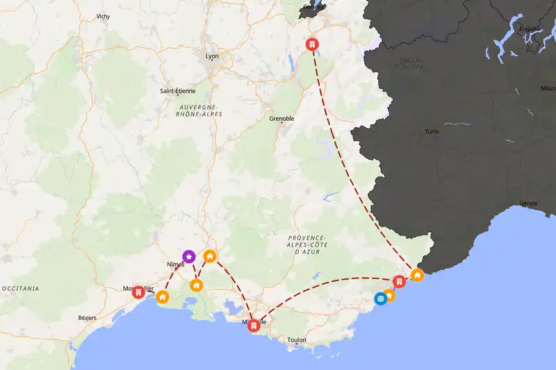 Example France itinerary planner route