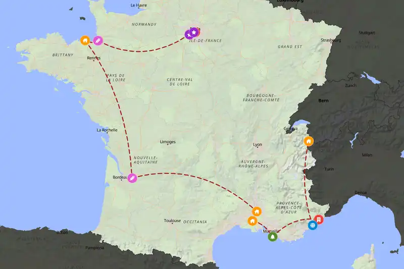 Example France itinerary planner route