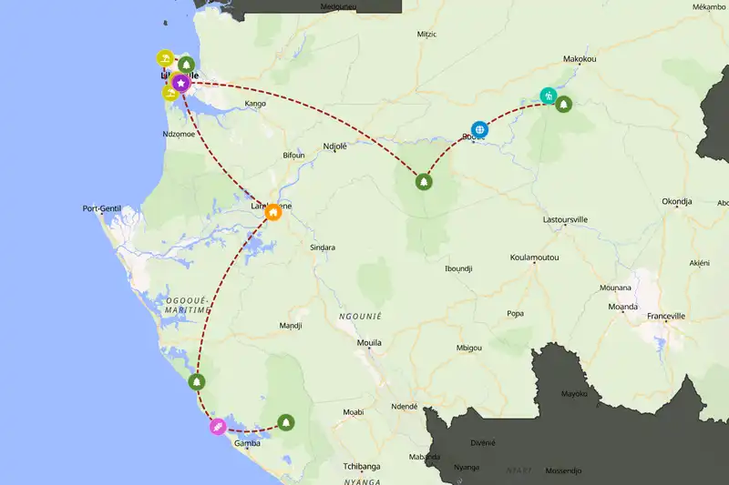 Example Gabon itinerary planner route