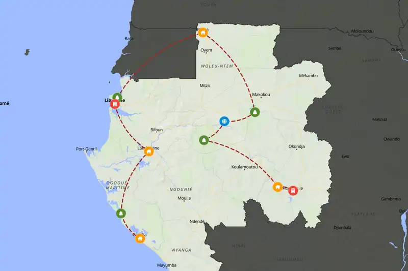 Example Gabon itinerary planner route