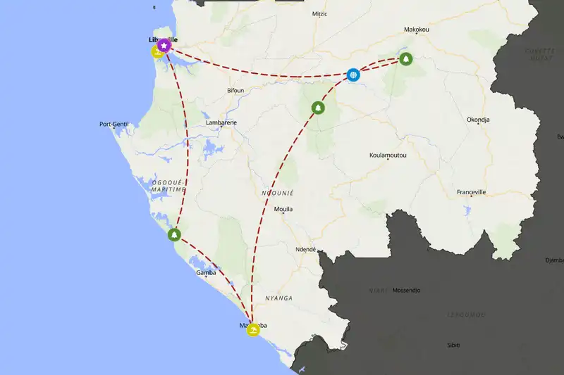 Example Gabon itinerary planner route