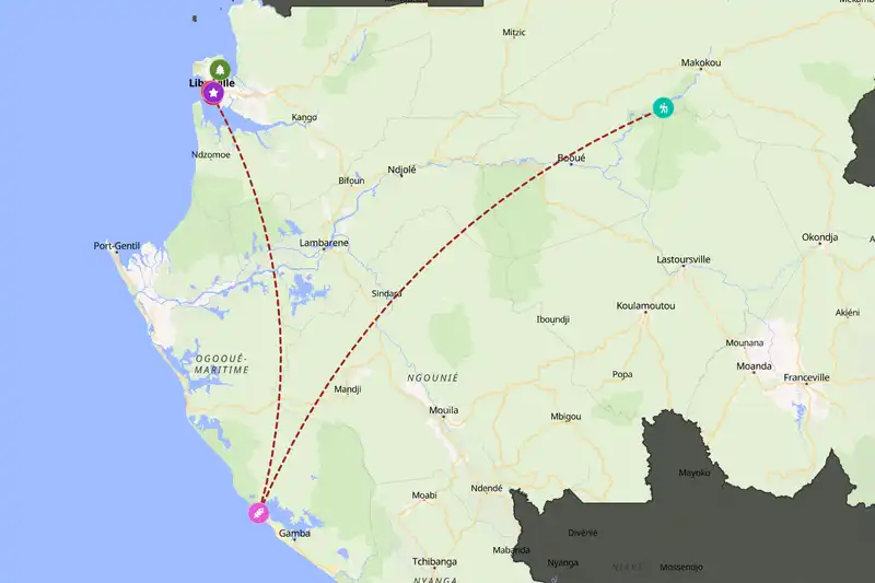 Example Gabon itinerary planner route