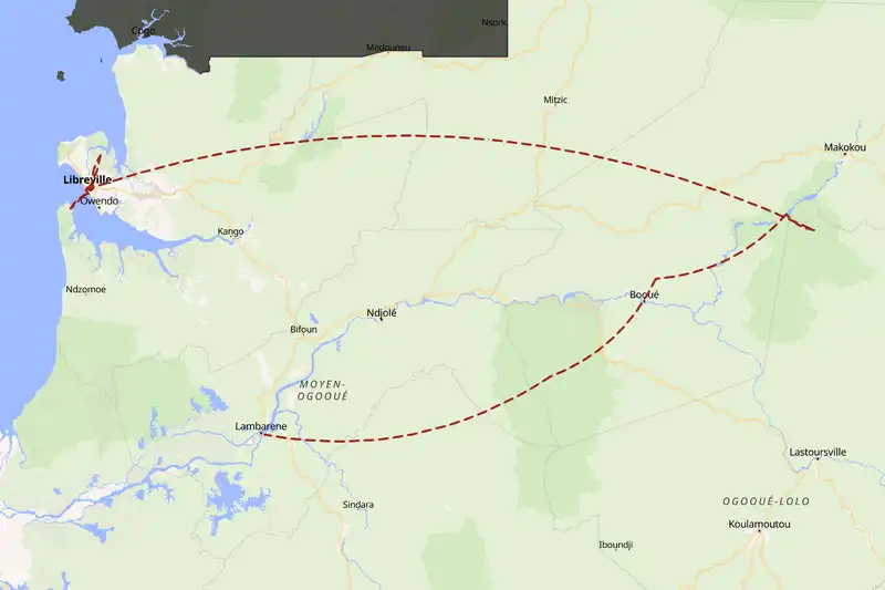 Example Gabon itinerary planner route