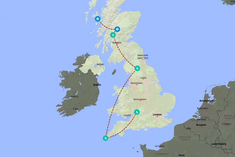Example United Kingdom itinerary planner route
