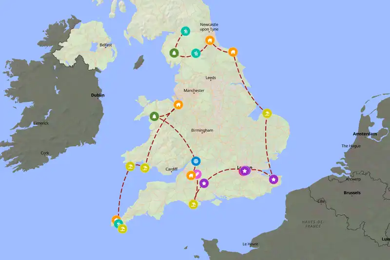 Example United Kingdom itinerary planner route