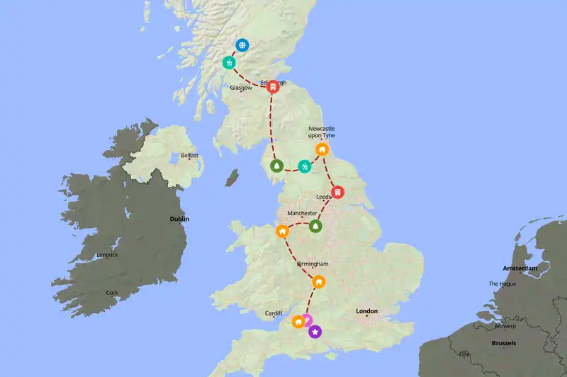Example United Kingdom itinerary planner route