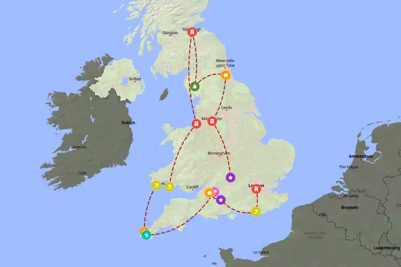 Example United Kingdom itinerary planner route