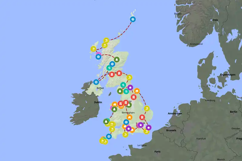 Example United Kingdom itinerary planner route