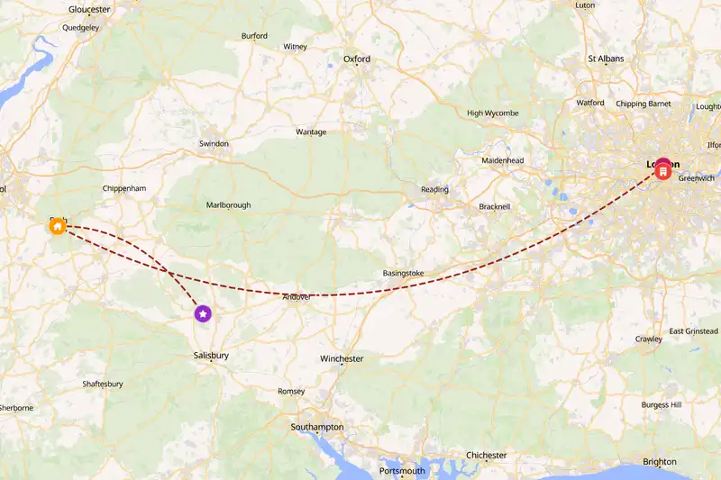 Example United Kingdom itinerary planner route