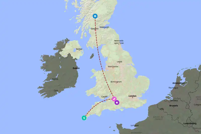 Example United Kingdom itinerary planner route