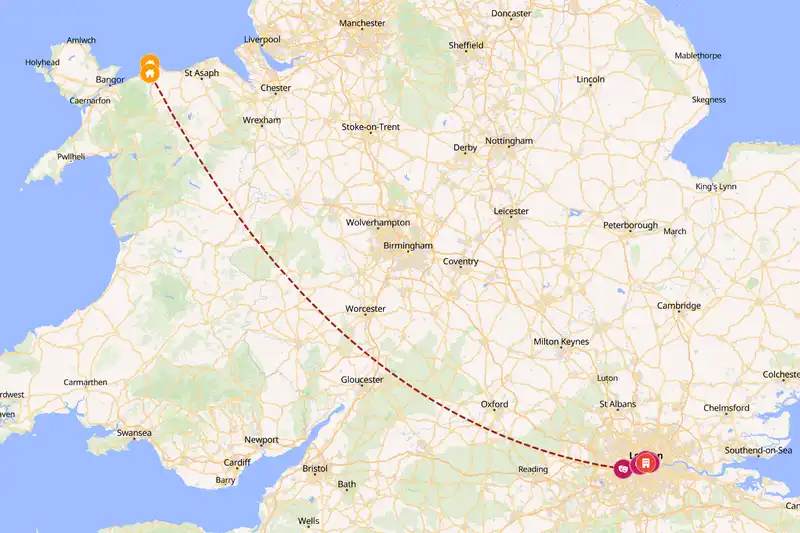 Example United Kingdom itinerary planner route