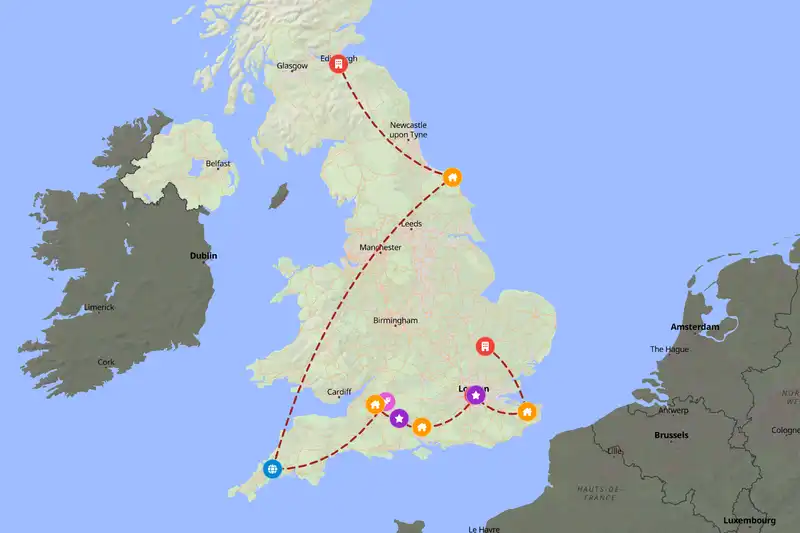 Example United Kingdom itinerary planner route