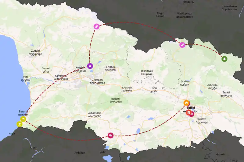 Example Georgia itinerary planner route