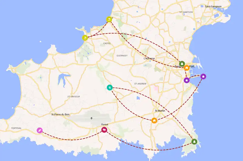 Example Guernsey itinerary planner route