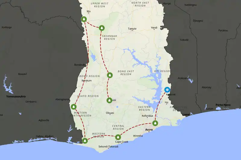 Example Ghana itinerary planner route