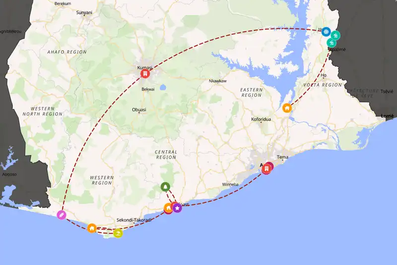 Example Ghana itinerary planner route