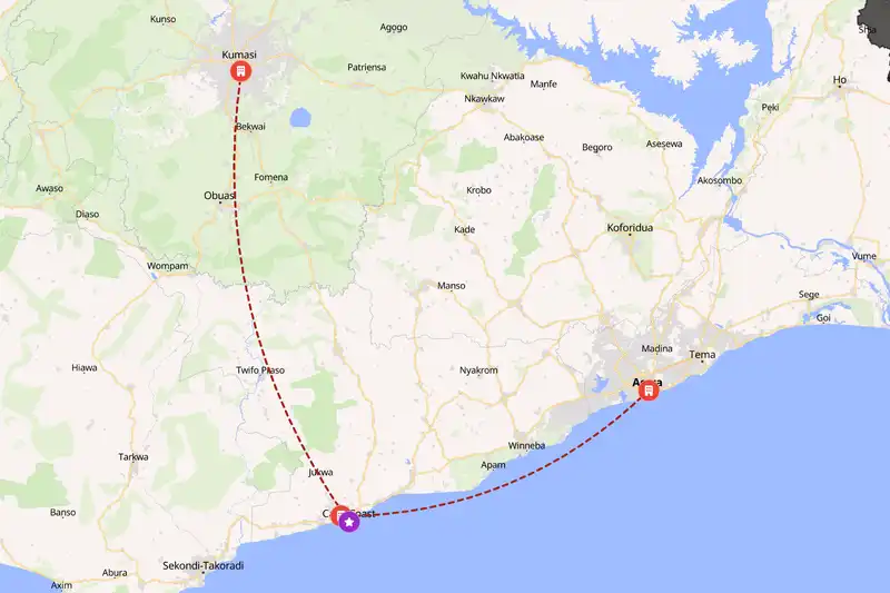Example Ghana itinerary planner route