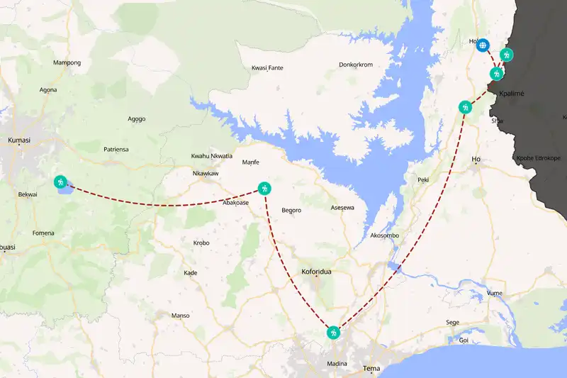 Example Ghana itinerary planner route