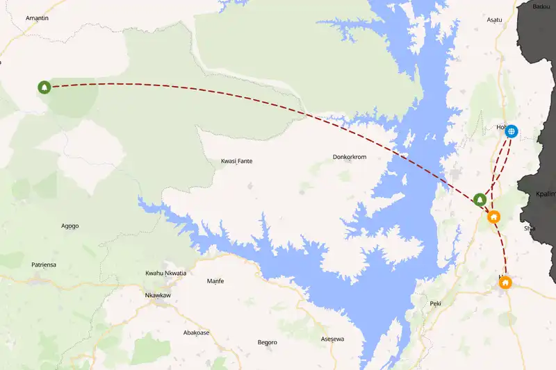 Example Ghana itinerary planner route