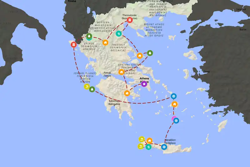 Example Greece itinerary planner route