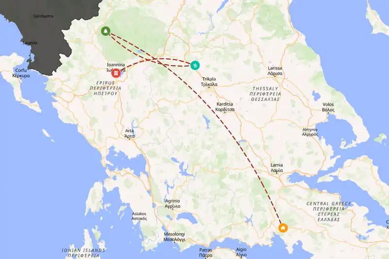Example Greece itinerary planner route