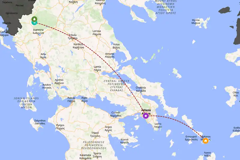Example Greece itinerary planner route
