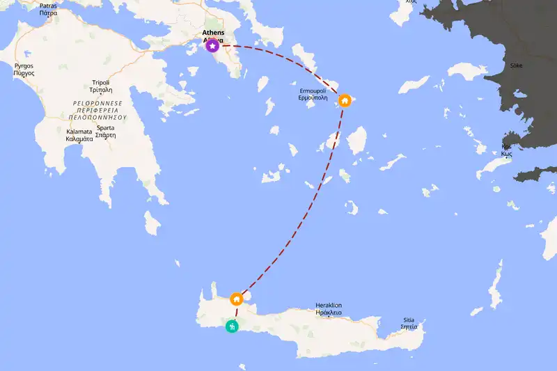 Example Greece itinerary planner route