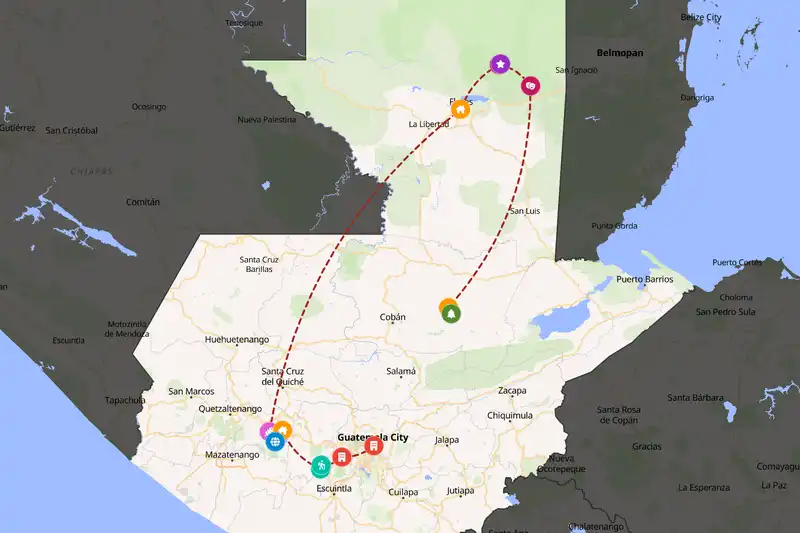 Example Guatemala itinerary planner route