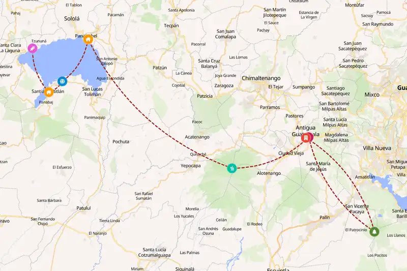Example Guatemala itinerary planner route