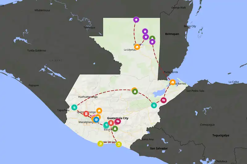 Example Guatemala itinerary planner route