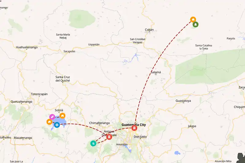 Example Guatemala itinerary planner route