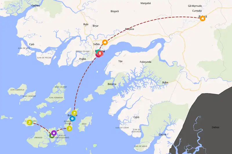 Example Guinea-Bissau itinerary planner route