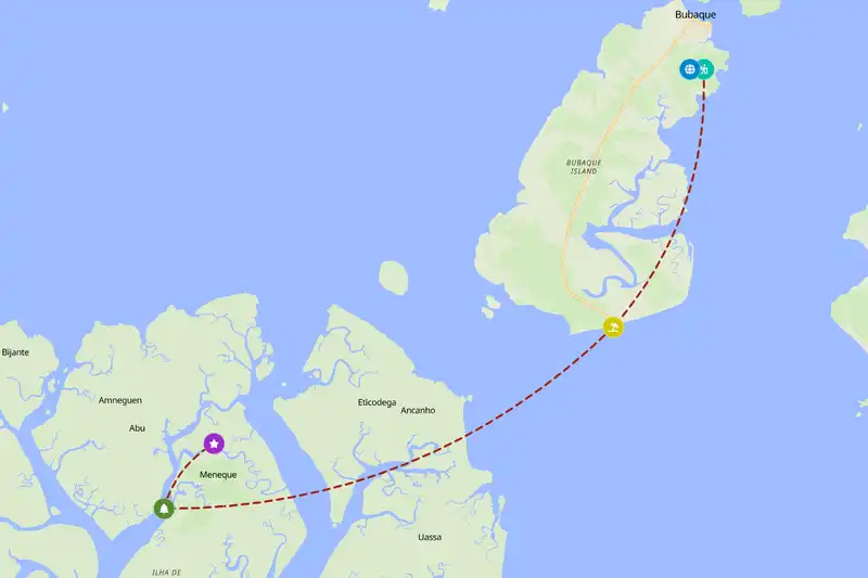 Example Guinea-Bissau itinerary planner route