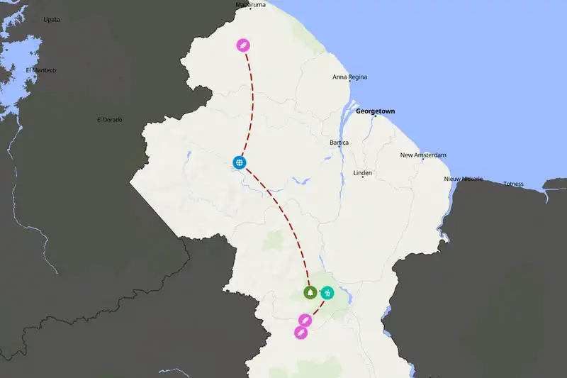 Example Guyana itinerary planner route