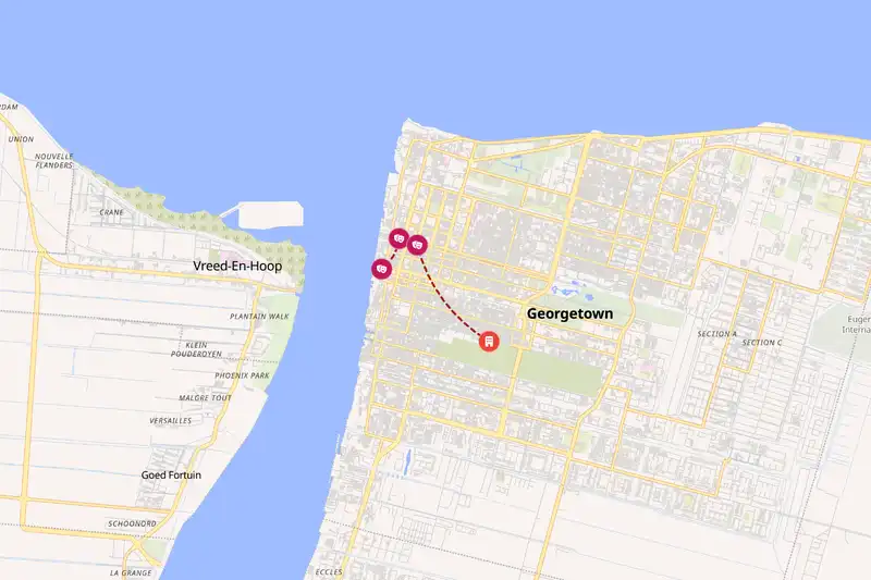 Example Guyana itinerary planner route