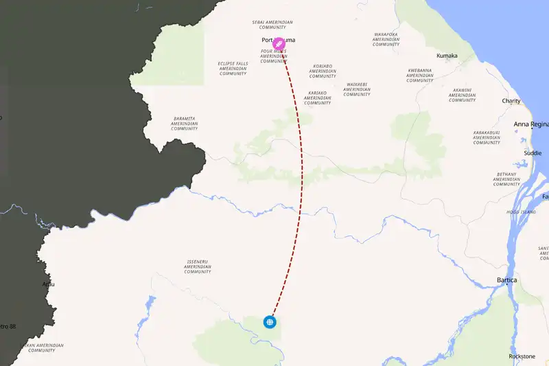 Example Guyana itinerary planner route