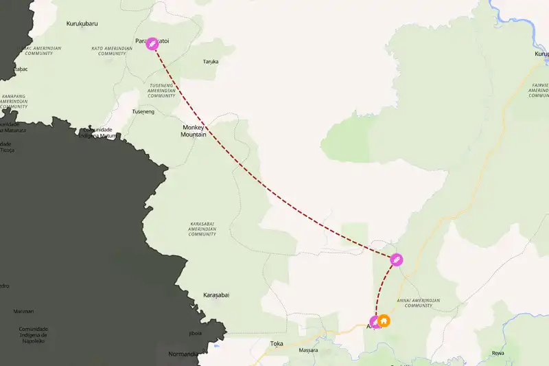 Example Guyana itinerary planner route