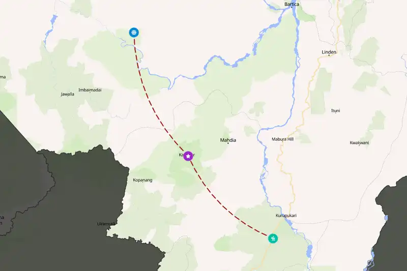 Example Guyana itinerary planner route