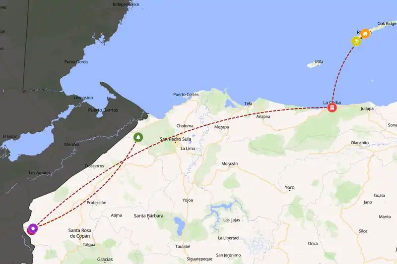 Example Honduras itinerary planner route