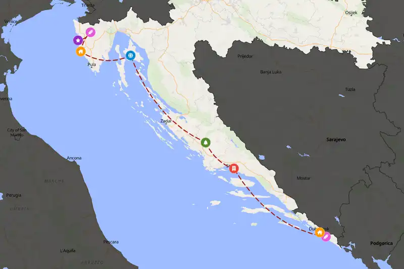 Example Croatia itinerary planner route