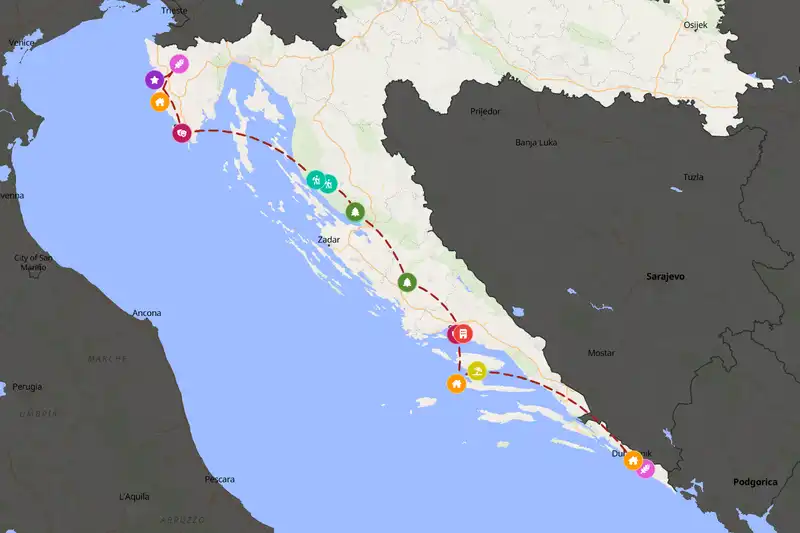 Example Croatia itinerary planner route