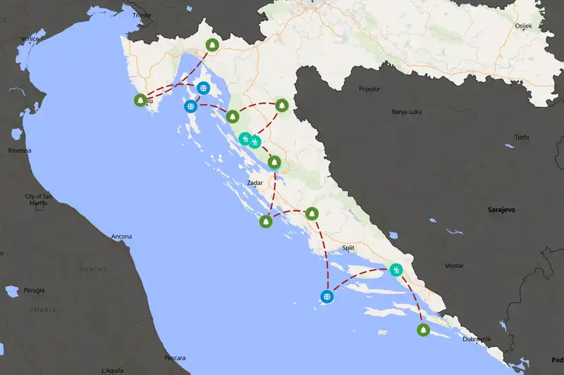 Example Croatia itinerary planner route