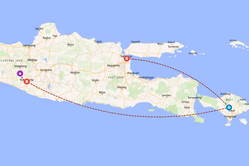 Example Indonesia itinerary planner route