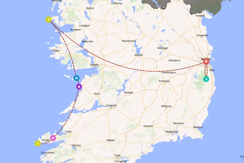 Example Ireland itinerary planner route