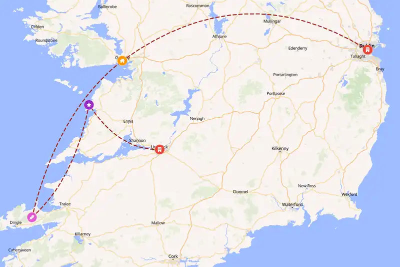 Example Ireland itinerary planner route