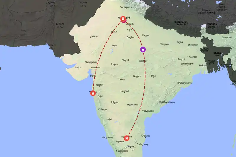 Example India itinerary planner route